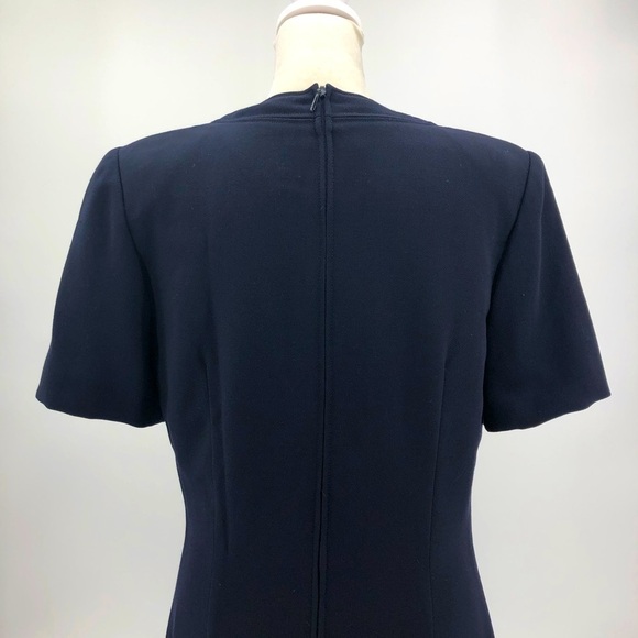 LOUIS FERAUD Navy Blue Midi Dress Short Sleeve Box Pleat Hem Vintage Size 6 - Picture 4 of 9